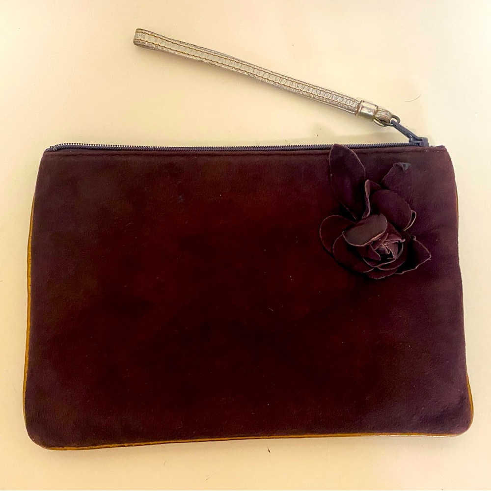 Burgundy suede leather wristlet